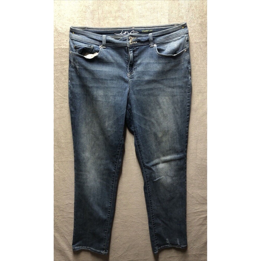 Inc Womens Denim Jeans Size 16 Straight Leg Regular Fit Distressed